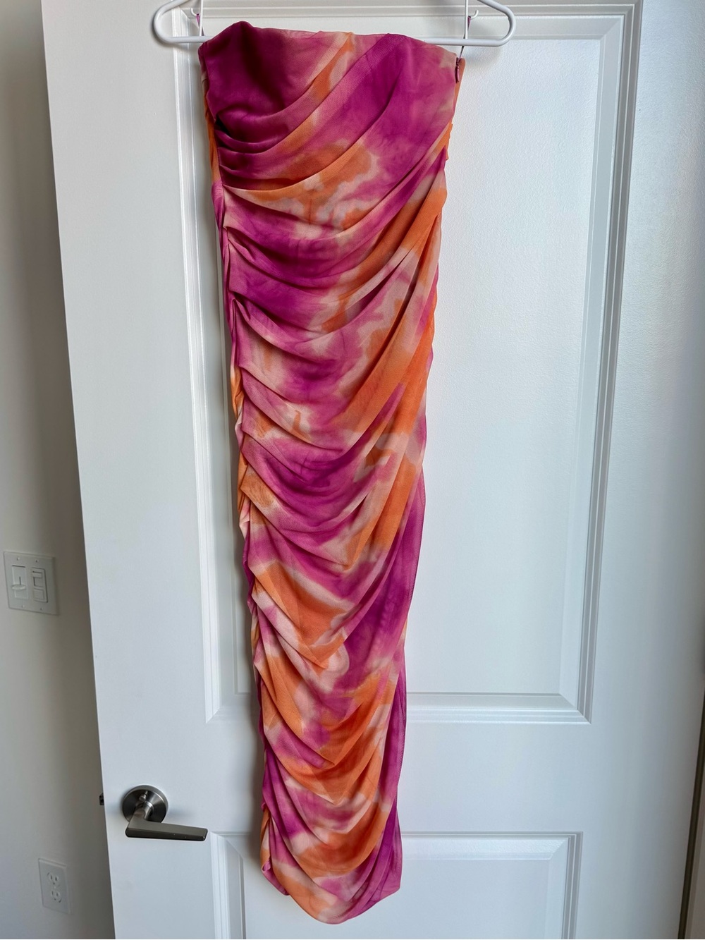 Zara Pink and Orange Tie-Dye Strapless Ruched Dress
